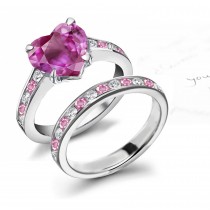 Heart Fine Deep Pink Sapphire & Round Pure White Diamond for Wedding & Engagement