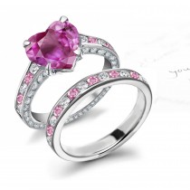 Heart Fine Deep Pink Sapphire & Round Pure White Diamond for Wedding & Engagement