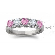 Fine Deep Pink Natural Sapphire Pure White Diamond 5 Stone Magic Fairy Diamonds Ring