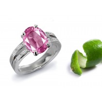 Split Shank Design Oval Fine Pink Natural Sapphire & Pure White Diamond Ring in Platinum 950