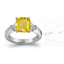 Yellow Sapphire Cushion & Diamond Designer Rings