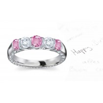 5 Stone Round Noble Sapphire White Diamond Anniversary Ring
