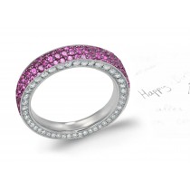 Pink Noble Sapphire White Diamond eternity band, Crafted in Platinum & Gold