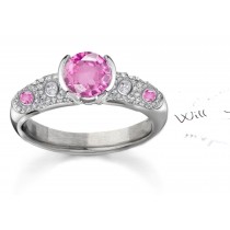 An Extra-Bright and Vibrant, Deep, Rich Pink Ceylon Tradional Sapphire and White Diamond Ring in Gold