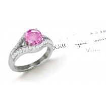 Round Pink Sapphire Split Shank Ring with Round Diamonds