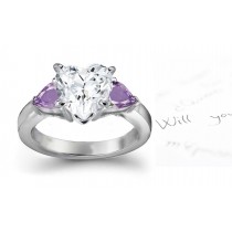 Fine Deep Purple Pears Sapphire & Diamond Heart Designer Rings