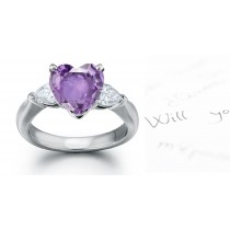 Fine Deep Purple Heart Sapphire & Diamond Pears Designer Rings