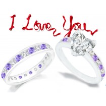 Diamond & Fine Deep Purple Sapphire Engagement Wedding Ring Set