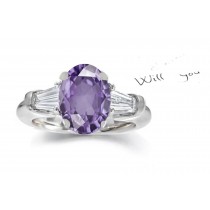 Fine Deep Purple Sapphire Tapered Diamond Engagement Ring