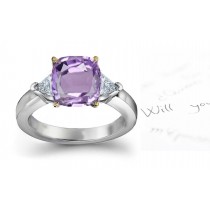Purple Sapphire Cushion & Diamond Designer Rings