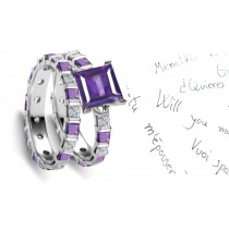 Diamond & Purple Sapphire Engagement Wedding Rings