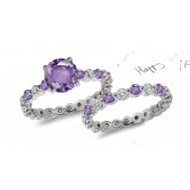 Purple Sapphire & Diamond Engagement & Wedding Rings