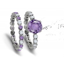 Purple Sapphire & Diamond Engagement & Wedding Rings