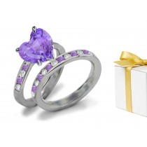 Gemstone Purple Sapphire Heart Diamond Engagement & Wedding Rings