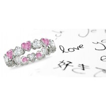 Pink Sapphire Hearts & Diamond Hearts Stylish Unique Eternity Ring