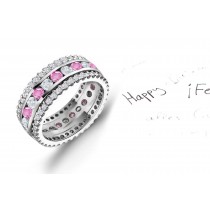 Triple: Pink Sapphires Diamonds Eternity Ring