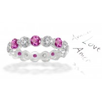 Bar Set Pink Sapphire Round & Diamond Wedding Bands