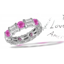 Fascinating Diamond & Pink Sapphire Eternity Rings