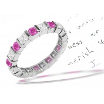 Impeccable Diamond Pink Sapphire Eternity Rings