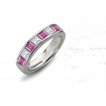 Square Pink Sapphire and Diamond Seven-Stone Band Ring 