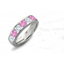 Pink Sapphire & Diamond Six Stone Ring