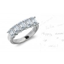 Five Stone Rings: Platinum Emerald Cut Diamond Five Stone Prong Set Diamond Rings