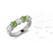 Premier Colored Diamonds Designer Collection - Green Colored Diamonds & White Diamonds Fancy Diamond Five Stone Wedding & Anniversary Rings