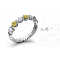 Premier Colored Diamonds Designer Collection - Yellow Colored Diamonds & White Diamonds Fancy Diamond Five Stone Wedding & Anniversary Rings