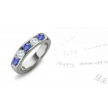 Seven Stone Rings: Sapphire Diamond Round Cut Half Eternity Bands. 