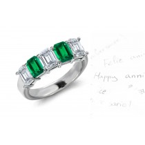 Five Stone Rings: Emerald Diamond Emerald Cut Half Eternity Bands