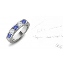 Blue Sapphire & Diamond Wedding Anniversary Bands