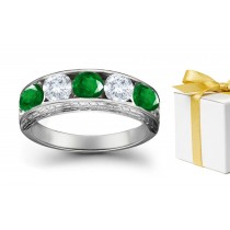 Designer Diamond Emerald Five Stone Rings