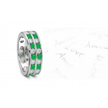 Peculiarly Valuable: New Design! Two Gold Rings with Sparkling & Emerald & Diamond Wedding Eternity Band