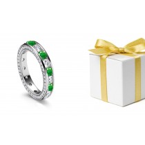 Purely Exclusive: Sparkling Channel Set Diamond & Emerald Halo Eternity Band