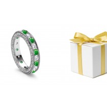 Stylish Classical: Diamond Emerald Wedding Band Available in Gold Sides Engraved