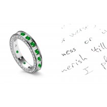 Pure Gemstones: Baguette Diamond & Round Emerald Halo Border Circle Enclosed Ring