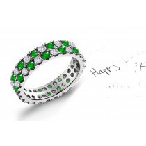 Dazzling Beauty: Two Rows Emerald & Diamond Platinum Rings in 14k gold settings