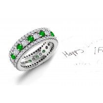A Most Interesting: Twinkling Triple Row Emerald & Diamond Cocktail Band in gold mountings
