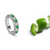 Enjoyed Great Popularity: Intricate Foliate Scrolls & Motifs Hand Engraved Diamond Emerald Band Made To Order Quickly