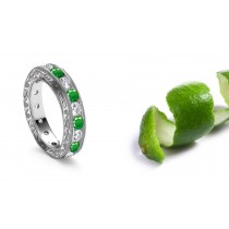 Renowned Emeralds: Intricate Floral & Leaf Scrolls Motifs Hand Engraved Emerald Diamond Band Made As Desired Quickly