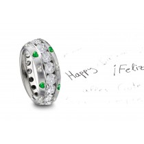 Diamond Band with Burnish Set Heart & Emerald Diamond in Platinum & Gold In Stock