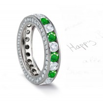 Natural Selection: Vintage Emerald & Diamond Wedding Band with Foliate Scrolls & Motifs Available in Platinum or Gold