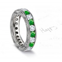 Brilliant & Colored: Vintage Emerald & Brilliant Diamond Platinum Band with Foliate Scrolls & Motifs Specially Made