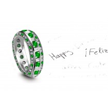 Popular Derivations: EXCLUSIVE DESIGN! Three Gold Eternity Rings with Sparkling Emeralds and Twinkling Diamonds