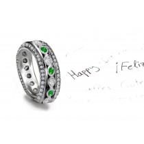 Popular DESIGNS: LATEST! Emerald Diamond 3 Row Cocktail Wedding Band With Its Complimentary Blue-Green Exalted To The Point of Bright