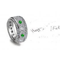 Cherished Memento: Vintage Micropave Emerald Diamond Circular Bezel Band