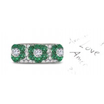 IN STOCK: Designer 6 mm Wide Micropave Diamond & Emerald Flower Band