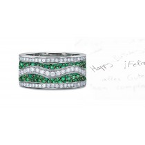 UNUSUAL DESIGN: Designer 6 mm Wide Micropave Diamond Emerald Single Wave Band