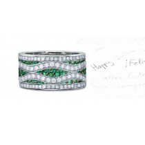 NEW EDITION: Designer 6 mm Wide Micropave Diamond Emerald Double Wave Band