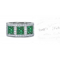 NEW SERIES: Gold Designer 6 mm Wide Micropave Diamond Emerald Box Framed Band